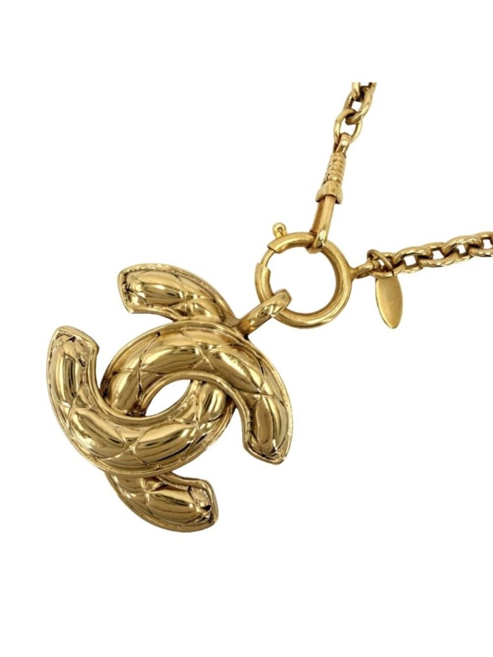 Chanel Necklace Quilted CC Logo Long Gold Plated
